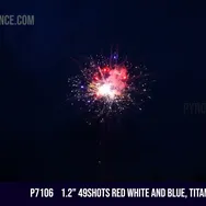 1.2" 49Shots Red white and blue, Titanium Salute — Aerial Cake