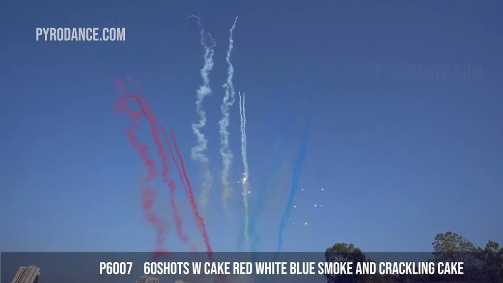 60Shots W Cake Red White Blue Smoke and Crackling Cake