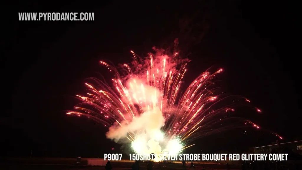 150Shots Silver Strobe Bouquet Red Glittery Comet